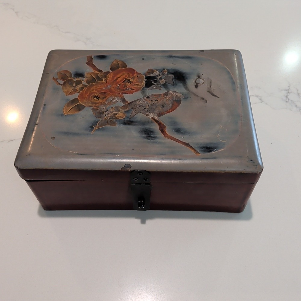 Hand Painted  9.5" Wooden Box With Latch